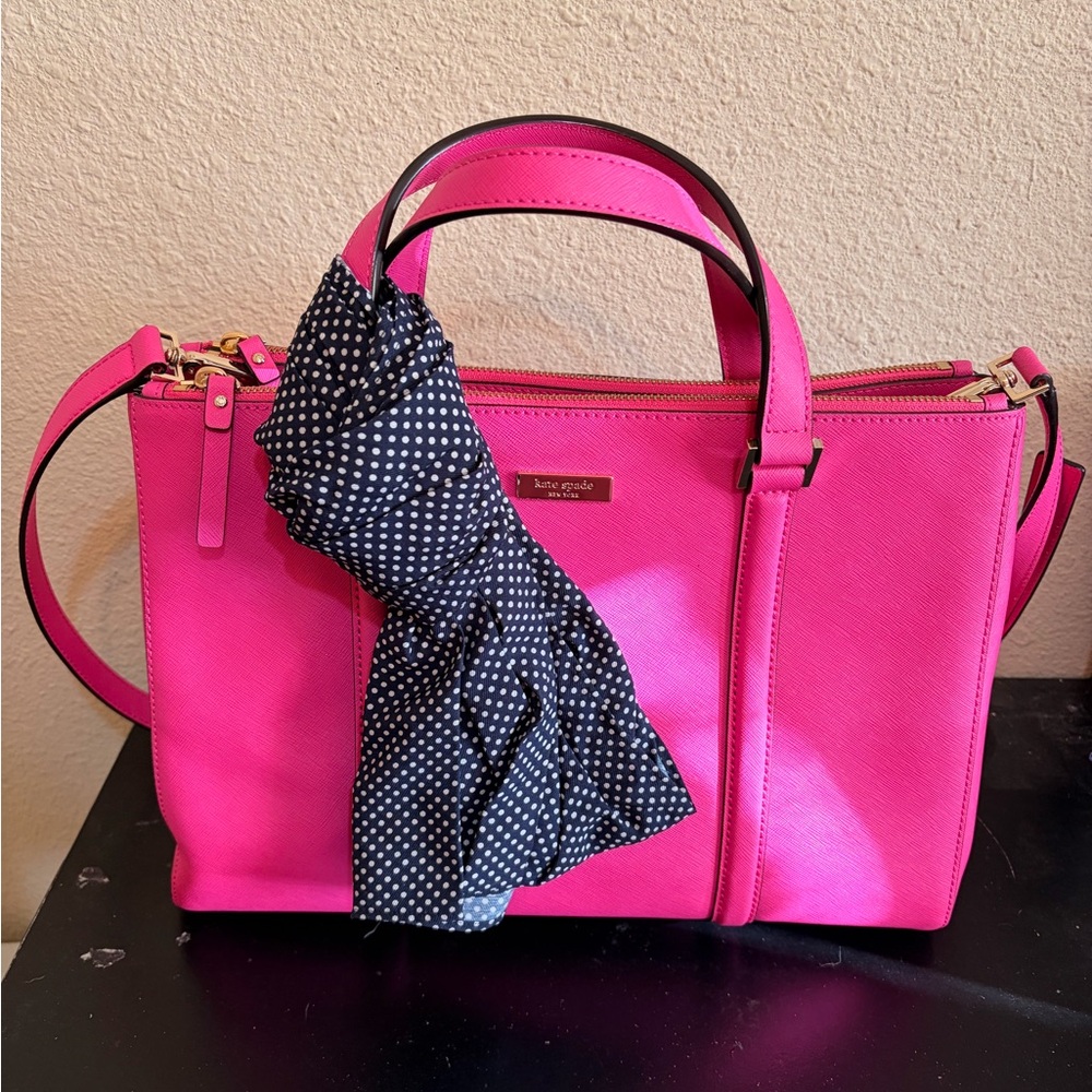 Kate Spade Fuchsia Satchel with Polka Dot Scarf